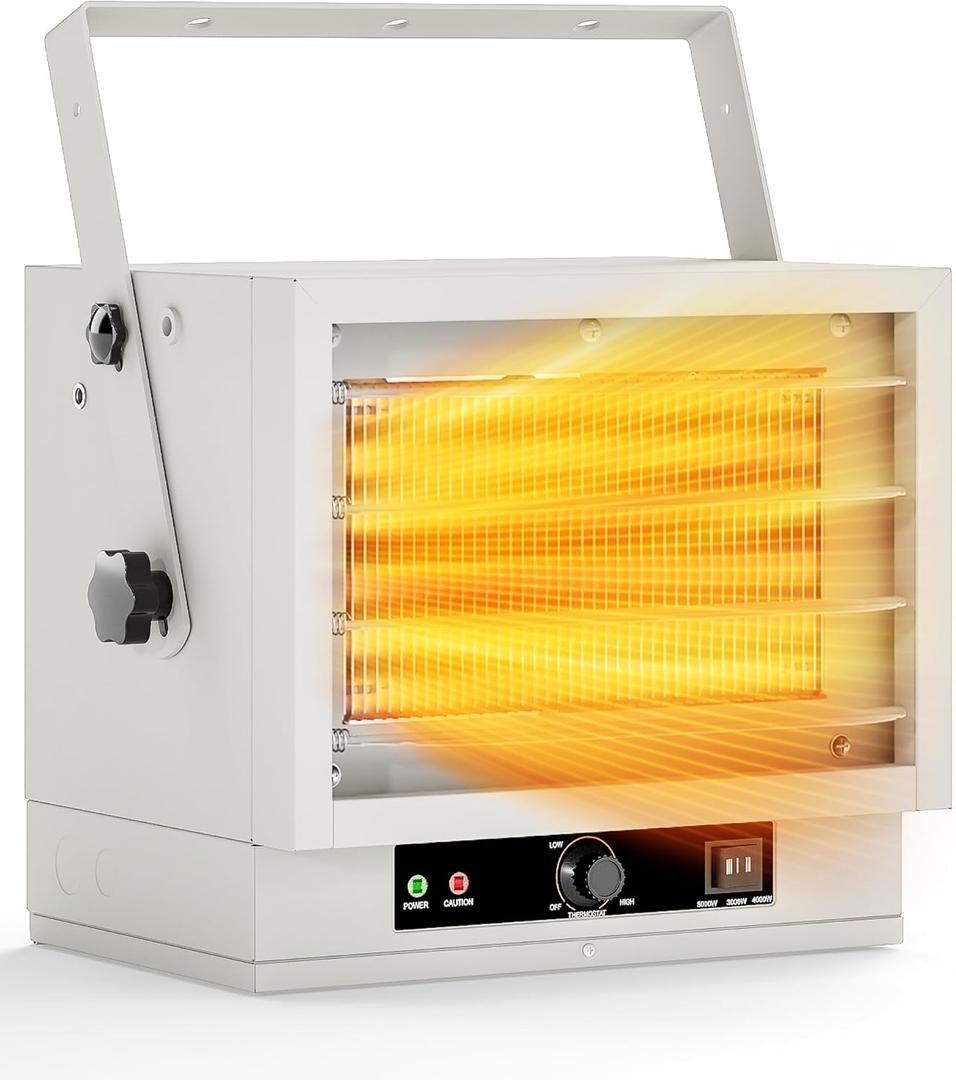 Electric Garage Heater for Indoor Use - 5000W, 240V Wall/Ceiling/Floor Mounted Shop Heater, Dual Overheat Protection & 3 Adjustable Angles, Industrial Heavy-Duty Heaters for Workshop, Warehouse (White)