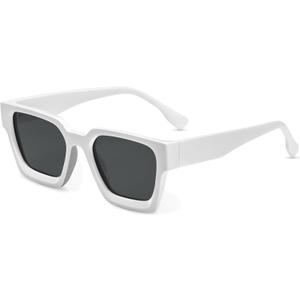 livho Rectangle Polarized Sunglasses Trendy for Women Men Retro Sun Glasses for Women Men 2025 Oversized UV Protection Shades (White/ Black)