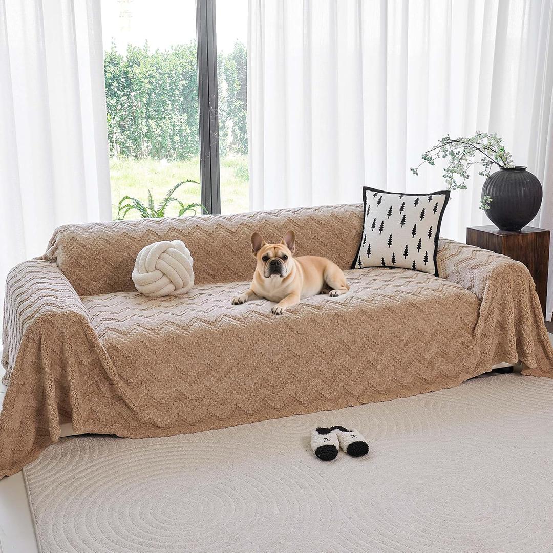 Sherpa Fleece Couch Cover for 3 Cushion Sofa, Brown, 71" x 150" - Pet Proof Sofa Covers Heavy Duty Scratch Resistant Pet Friendly Furniture Cover - Easy Install, Machine Washable
