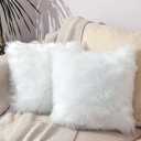 Excluding Insert Faux Fur Sheepskin Pillow Cover White Shag Fuzzy 18x18 Inch White 2 Pcs Super Soft Fluffy Cushion Plush Pillow Case Luxury Living Room Sofa Bed Home Decor Chair Cushion