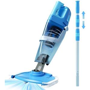 Cordless Pool Vacuum with Telescopic Pole, 26.5 gallons/min Powerful Suction, Handheld Rechargeable Swimming Pool Cleaner with 1H Running Time, Pool Vacuum for Above/In Ground Pools, Spas, Hot Tubs