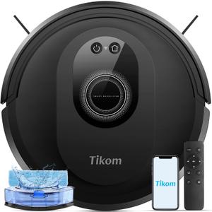Tikom Robot Vacuum and Mop Combo, 5000Pa Robotic Vacuum Cleaner, 150 Min Max, App & Remote Control, Ideal for Hard Floor, Carpet, Pet Hair, Self-Charge(G8000 Max) (Black)