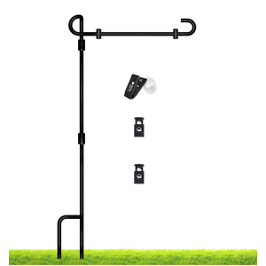 SZHLUX Garden Flag Stand, Premium Yard Flag Pole Holder (35.4''×16.4'') Metal Powder-Coated Weather-Proof Paint with One Tiger Clip and Two Spring Stoppers Without Flag, Black