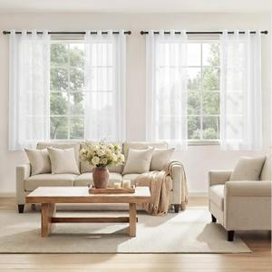 RYB HOME Sheer Curtains Panels Bedroom Window, Grommet Solid White Voile Drapes for Living Room Kitchen Home Office, Privacy Sheer Light & Airy, Wide 54 inch x Long 63 inch per Panel, 4 Pcs