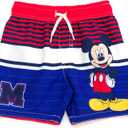 Disney Swim Trunks UPF 50+ Infant to Little Kid Sizes (4T, Red / Blue, Mickey Mouse)