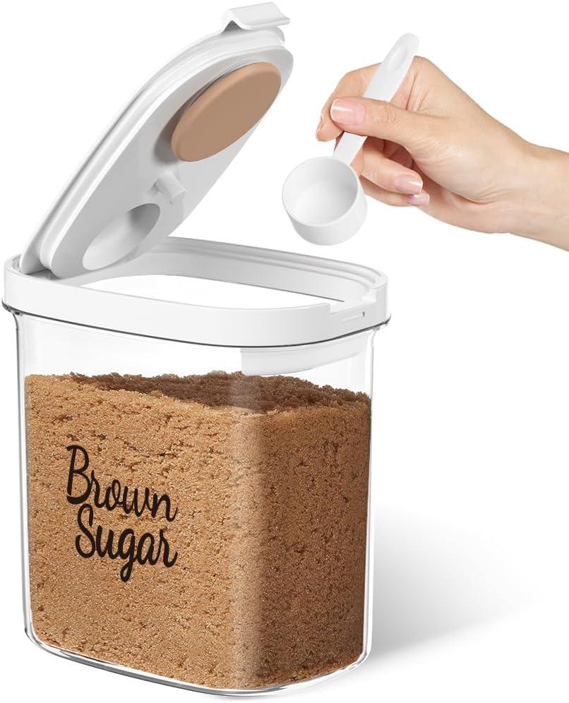 Brown Sugar Keeper Storage Container, 1.9 Quart Brown Sugar Container Airtight with Spoon, Clear food storage containers with lids