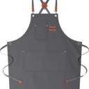 AFUN Chef Aprons for Women Men with Large Pockets, Cotton Canvas Cross Back Water Repellent Work Apron, Size M to XXL (Grey)