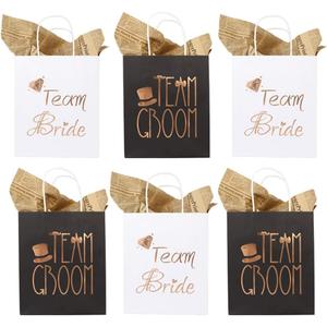 AerWo 12Pcs Wedding Party Paper Gift Bags 6 Bridesmaid 6 Groomsmen Gift Bags Bridal Shower Bachelorette Party Favor Bags Rose Gold Foiled with Handle