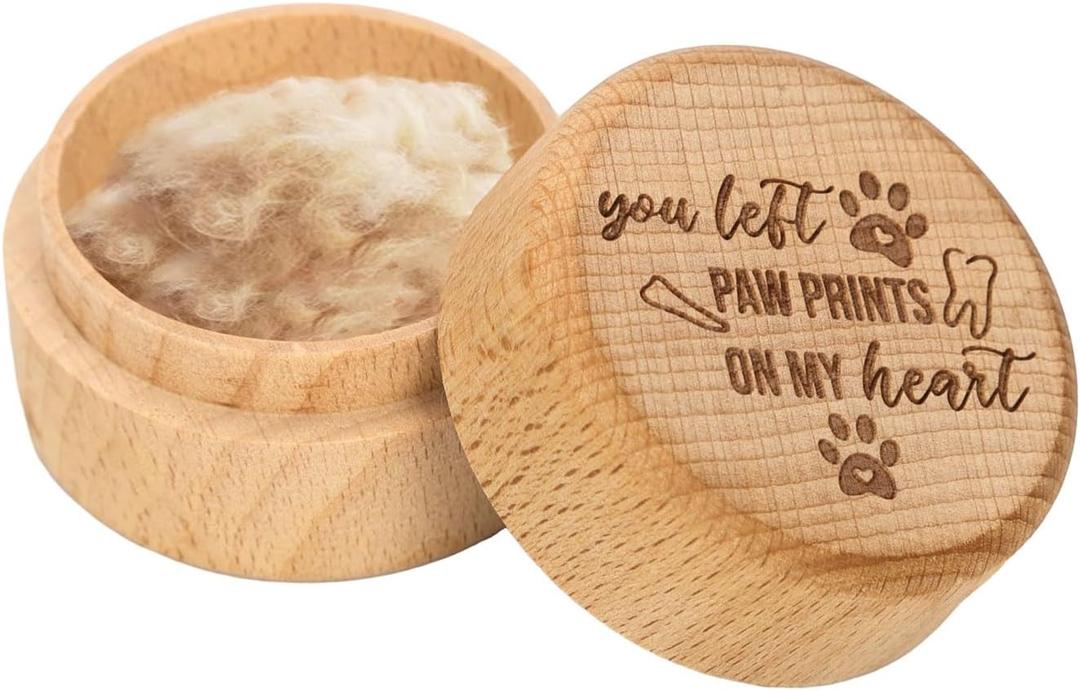Pet Memorial Shadow Box, Pet Hair Keepsake Box Paw Prints Wooden Pet Fur Memorial Box Container Pet Loss Sympathy Gifts for Storing Cats Dogs Puppy Hair, Teeth, Nails, Bone Ashes (Style 2)