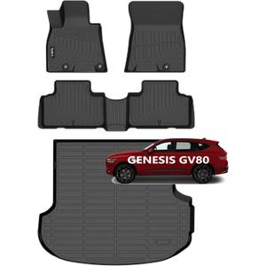 Wailtnb-Floor Mats & Cargo Liner for Genesis GV80 2021-2025 2026 5 Seats Gas Model (Not G80, Not for Coupe) Waterproof Durable All Weather Automotive Floor Liner Custom Fit for GV80 Accessories Black