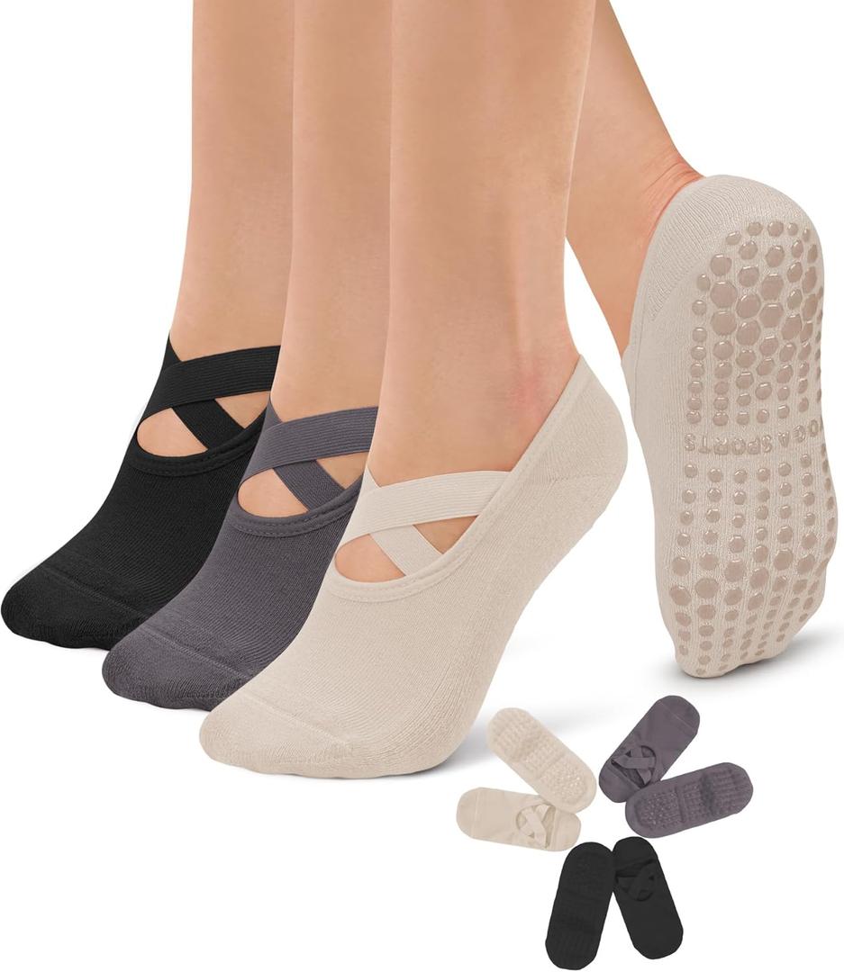 Diu Life 3 Pack Pilates Socks Yoga Socks with Grips for Women Non Slip, Workout, Pure Barre, Ballet, Dance, Hospital Socks, Small-Medium