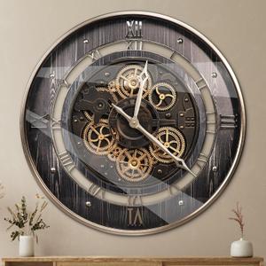 HOIBAI Wall Clock, 24 Inch Moving Gears Clock Large Wall Clock for Living Room Decor Rustic Vintage Industrial Steampunk Farmhouse Big Clock for Home Kitchen Bedroom Office