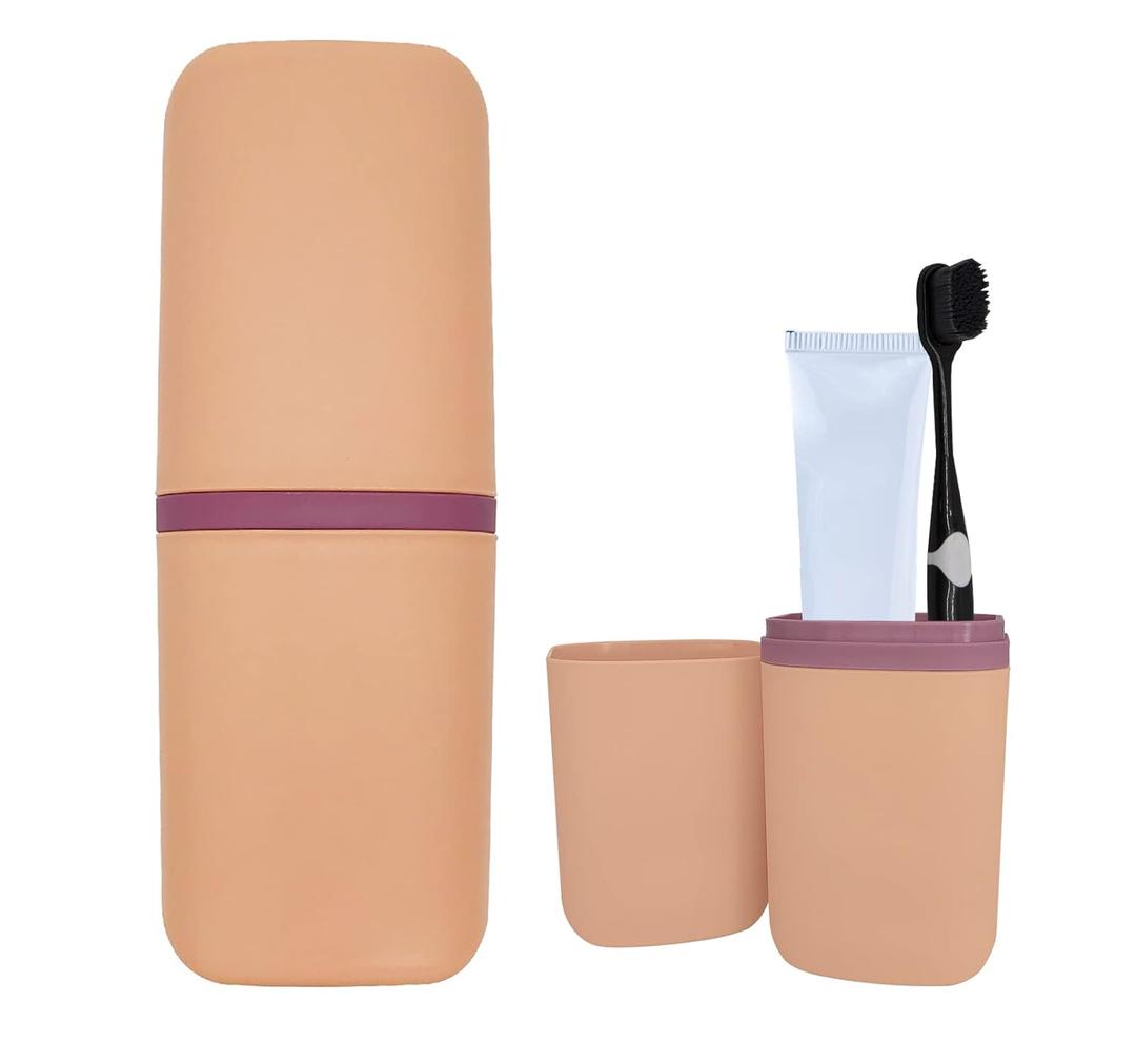 SietDESEO Travel Toothbrush Holder, Toothbrush Travel Case Portable Toothbrush Travel Container Travel Toothbrush & Toothpaste Holder for Camping School Business Trip Bathroom (Pink1)