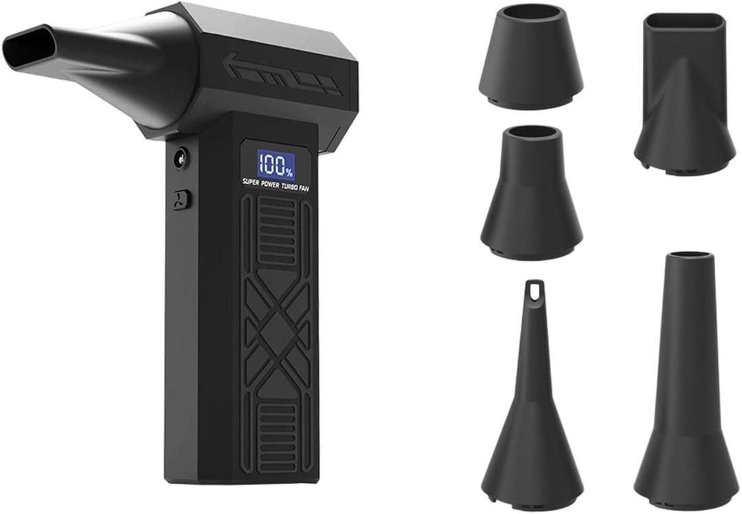 Rechargeable Cordless Electric Air Duster -150000RPM Turbo Jet Blower Gun with Light, Mini Cleaner for PC, Keyboard, Car & Outdoor (A) Black