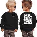GLIGLITTR Boys Valentines Day Sweatshirt Toddler Boy Mr. Steal Your Heart Shirts Long Sleeve Pullover Crewneck Clothes 1-9Y (Black, 8-9 Years)