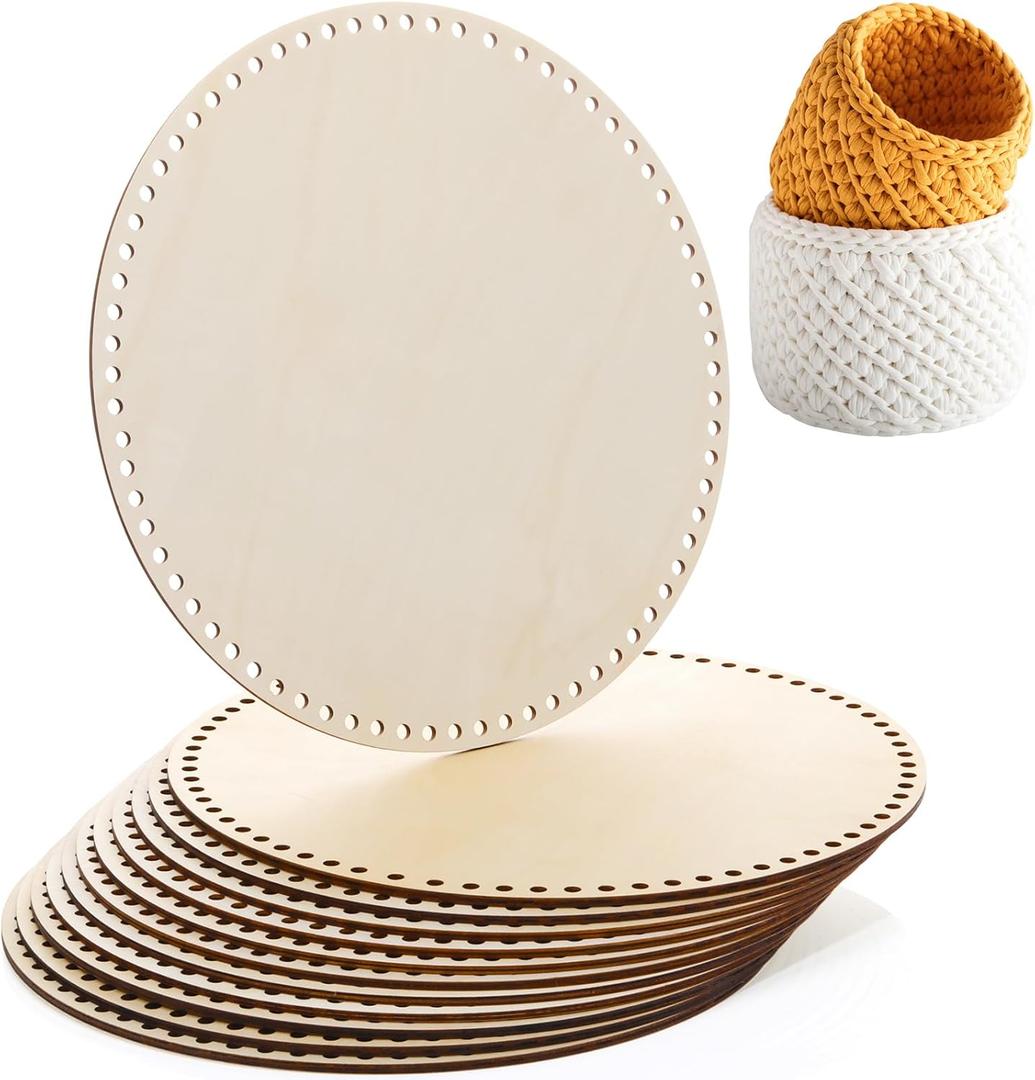 Fanfanwin 12 Pcs Wooden Basket Bottom Moses Crochet Basket Round Base Unfinished Wood Knitting Base for DIY Craft Weaving Making Supplies Home Decoration(12 Inches)