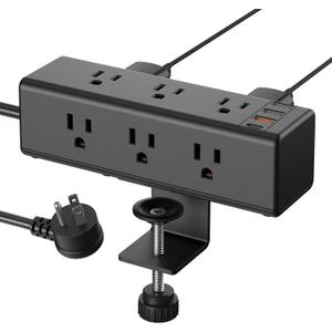 CCCEI Desk Clamp Power Strip with 9 Outlets, Desktop Edge Mount Surge Protector with USB-A and 45W USB-C Ports, Widely Spaced Desk Outlet Fast Charging Station, 4 FT Flat Plug, Fit 1.6 inch Table.