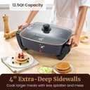 Elite Gourmet 15" x 12" x 4" Electric Skillet, Xtra Deep Dish, Ceralast PFAS Free Ceramic, 1500W Rapid Heat, Tempered Glass Vented Lid, Dishwasher Safe, 12.5 Qt., Black/Gray