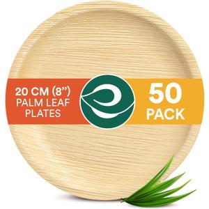 ECO SOUL Compostable 8 Inch Palm Leaf Round Plates (50 Count) Like Bamboo Plates | Biodegradable | Eco-Friendly, Microwave & Oven Safe