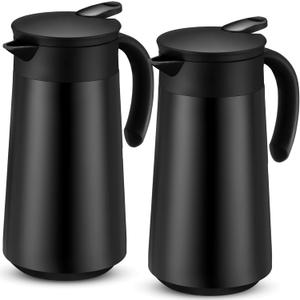 2 Pcs 27oz Thermal Coffee Carafe Stainless Steel Coffee Pot for Keeping Hot/cold Insulated Double Walled Vacuum Tea Pot with Press Button Drink Beverage Dispenser for Milk Tea