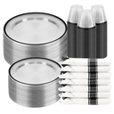 BESTSTAR 350PCS Clear and Black Disposable Plates Set for 50 Guests, 100 Plastic Plates, 50 Plastic Cups, 50 Pre-Rolled Napkins with Cutlery for Party, Thanksgiving, Birthday, Halloween, Christmas
