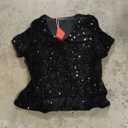 MINTLIMIT Womens Sequin Tops Velvet Glitter Party Shirt Short Sleeve Sparkle Blouses V-Neck Loose Summer Shimmer Shirts, M