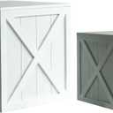 COLLECTIVE HOME - Wood Storage Ottoman, Rustic Storage Stool, 2 Pack Cube Seat Foot Rest Stool, Accent Side Table, Metal Storage Bin for Living Room Furniture, 16"/12" (White, barn Door)