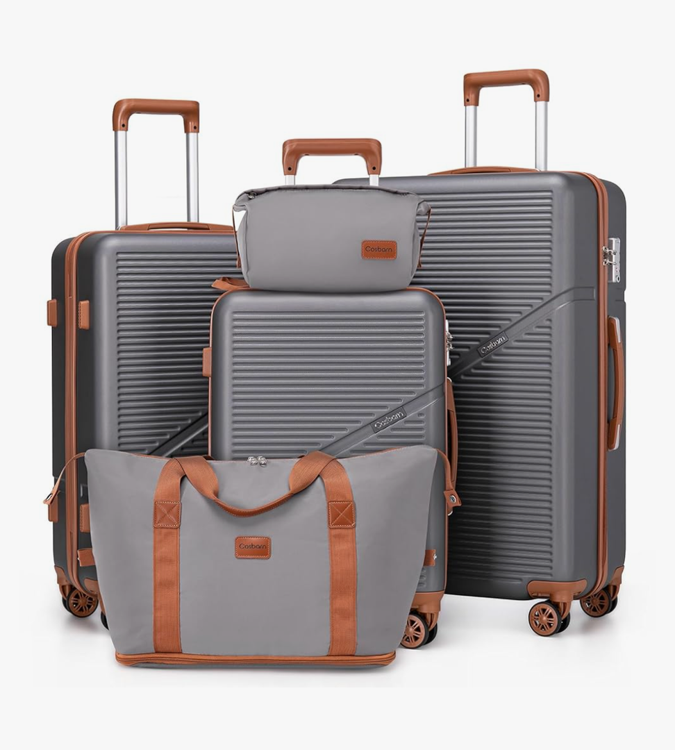 5 Piece Luggage Sets with Spinner Wheels, Hardshell ABS Suitcase Set with Tsa Lock, Lightweight Hardside Waterproof Travel Suitcases for Men Women, Grey (20"/24"/28")