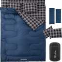 KingCamp Double Sleeping Bag for Adults, Queen Size 2 Person XXL Flannel Sleeping Bag, Waterproof Lightweight Flannel Quilt with 2 Pillows, Perfect for Couples Family Camping Hiking (Envelope-Navy Grey)