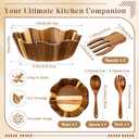 LemonRoad Wooden Salad Bowls Set 12 inch Wavy Large Acacia Wood Serving Bowl with 2 Wooden Hands 2 Utensils Fork Spoon for Fruit, Salad, Cereal, Corn flake, Pasta, Food(Irregular Shaped)