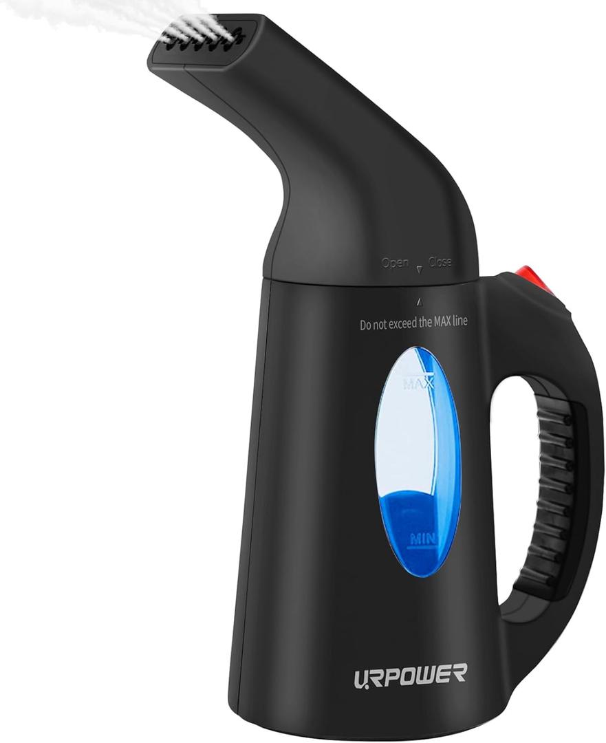 URPOWER Steamer for Clothes, Portable Handheld Clothes Garment Travel Steamer Fast Heat-up with High Capacity Fabric Wrinkles Remover for Home, Office and Travel 110V (01-130ml, Black)