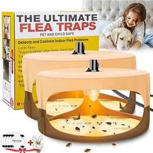 Flea Trap for Inside Your Home, Flea Traps with 2 Glue Discs Odorless Natural Fleas Killer Trap Pad Bed Bug Traps Light Bulb Pest Control for Home House Inside, Safe for Children Pet Dog Cat