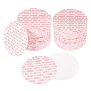 PATIKIL 70mm/2.76" Foam Lid Liner 150pcs Adhesive Round PS Pressure Sensitive Seals, Cap Liners Resistant Tamper for Plastic Glass Jar Bottle Cap Canning Vials Seals Red Text, White