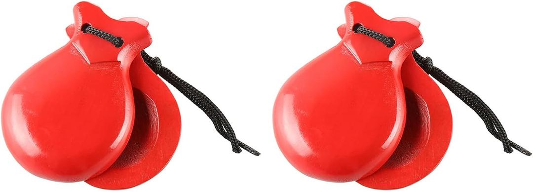 2Pcs Traditional Castanet Wood Spanish Castanets Flamenco Dance Castanets with String Hand Clapper Orff Music Instrument
