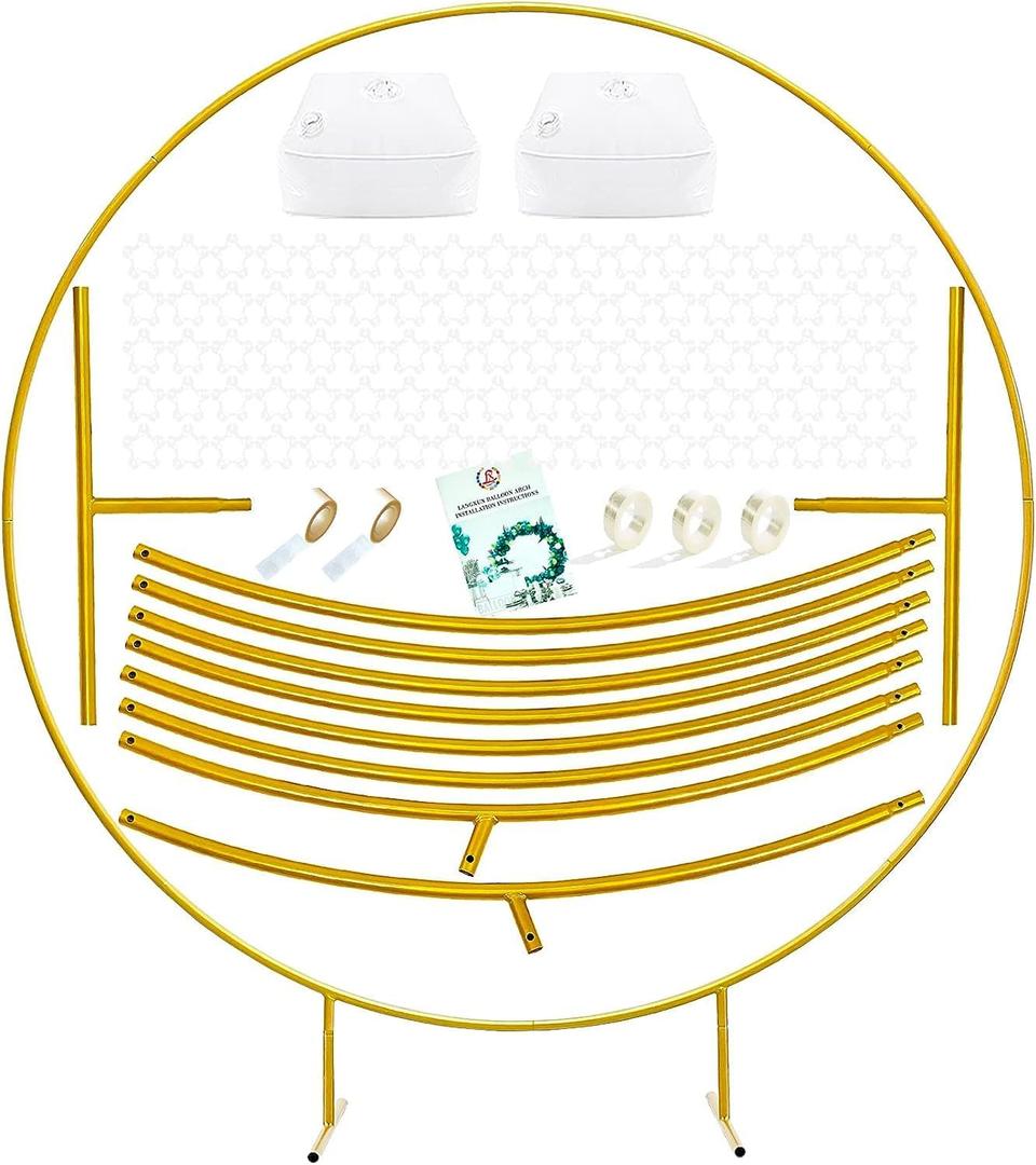 LANGXUN 7.2ft Gold Metal Round Balloon Arch kit, Backdrop Circle Stand Arch Frame for Wedding Birthday Party Decoration, Graduation Decorations and Baby Shower Photo Background