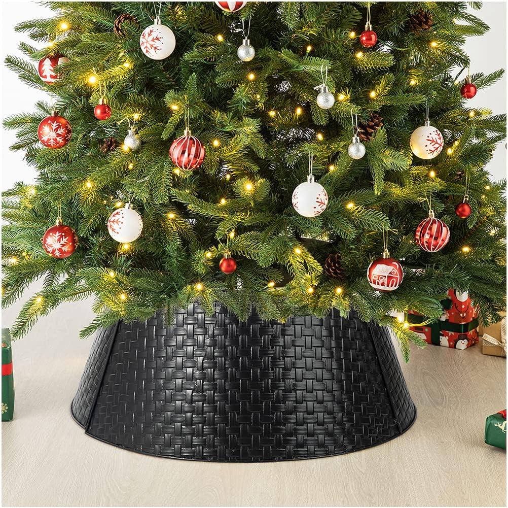 Glitzhome 26" D Black Metal Woven Tree Collar Tree Base Cover Decorative Christmas Tree Ring for Christmas Decoration