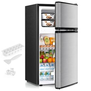 Antarctic Star Compact Mini Fridge with Freezer,Double Door with Adjustable Thermostat,Small Fridge Removable Shelves for Dorm/Office,2.45 Cu.Ft,STEEL