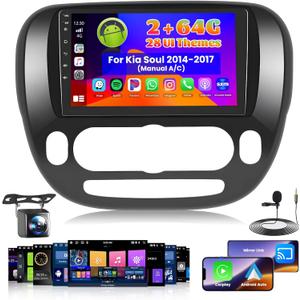 Car Radio for Kia Soul 2014 2015 2016 2017 (Manual A/C): [2G+64G] 9 inch Car Stereo with Wireless Carplay Android Auto, Touch Screen Upgrade for Kia Soul with GPS Bluetooth WiFi SWC FM RDS