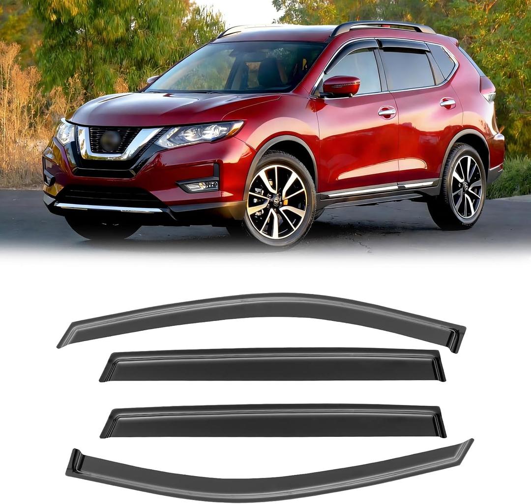 Rain Guards for 2014-2020 Nissan Rogue (Exclude Rogue Sport Models), Out-Channel Window Visor Shields Vent Deflector Shade Wind Dark Smoke 2022 21 22 23, Tape-On Outside-Mount, 4PCS