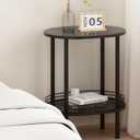 Small Round Side Table,Bedside Table with Storage, Morden Round Nightstand, Samll Side Table for Living RoomBathroomBedroom, Nursery, Laundry, Black