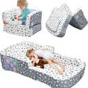 Toddler Travel Bed, Portable Toddler Bed & Chair 2-in-1  Convertible Travel Crib with Storage Pockets, Built-waterproof Oxford Cloth, Easy,Washable Covers,Soft Dutch Velvet (Stars Pattern)
