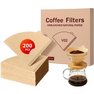 200 Count Coffee Filters V-60, Disposable Cone Coffee Filters 2-4 Cup, Unbleached Natural Paper Size 02 Paper Filters for Pour Over and Drip Coffee Maker