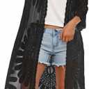 CHICGAL Womens Swimsuit Coverup Lace Bathing Suit Cover Up Beach Kimonos Long Cardigan Open Front Swimwear (One Size, Black)