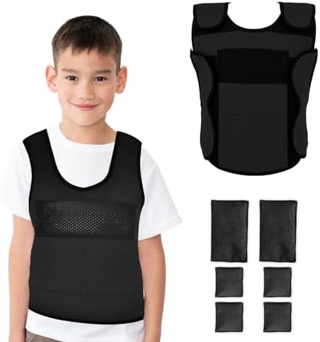 Vest for Kids (Medium, Ages 8+) Compression Vest for Kids, Including 6 Removable Weights Black