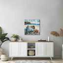 Bathroom Decor Beach Wall Art Ocean Theme Blue Picture Canvas Print Modern Coastal Artwork Framed Hanging Dining Office Living Room  20"L x 20"W