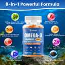 Vegan Omega-3 Gummies 1000mg from Algae Oil (DHA 460mg & EPA 230mg), Omega 3 Fish Oil Alternative for Adults, Plus Turmeric & CoQ10 for Brain, Eye & Immune Health, No Fishy Taste, Sugar Free, 60 Cts,Exp Date: 01/27/2028