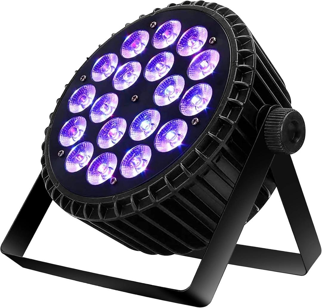 SHEHDS LED Stage Par Lights LED 18X18W DJ Stage Lights RGBWA+UV 6in1 Wash/Strobe Effect DMX512 Control Sound Activated Aluminum Alloy Shell Uplighting Lights for Concerts Family Party- Pack of 1