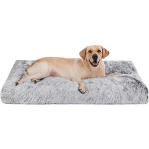 Bedfolks Waterproof Crate Bed, Plush Dog Kennel Pad with Removable Washable Cover, Faux Fur, Fluffy, 41"x27", Dark Grey