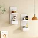 2-Tier White Floating Wall Shelf, 20x8x6 Wall-Mounted Wooden Beside Shelf/Nightstand for Home Décor, Plants, Cosmetics, Bathroom, Kitchen, Bedroom Storage (White with Box)