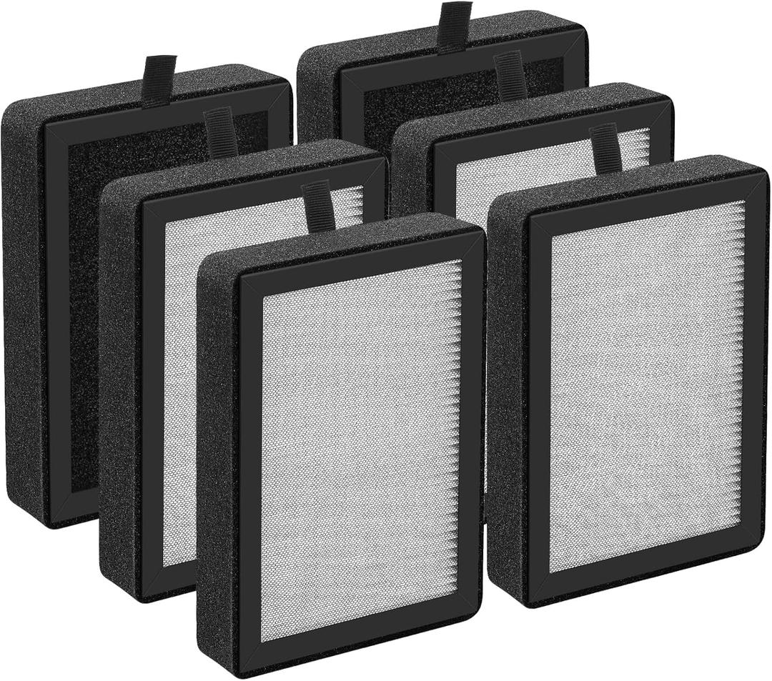 6 Pack LV-H128 Replacement Filter Compatible with LEVOIT LV-H128 / PUURVSAS (HM669A) / ROVACS (RV60) Air Purifiers, 3-in-1 Middle Layer, Activated Carbon Layer and Pre-Filter